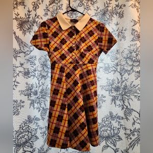 Delia's Dollskill plaid retro Peter Pan color button mini dress mod 60s 70s S